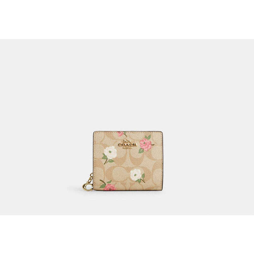 Snap Wallet In Signature Canvas With Floral Print